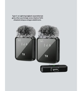 2in1 Kablosuz Yaka Mikrofonu iOS ve Android Uyumlu