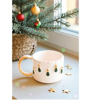 Özce Ceramic Yılbaşı Temalı 5'li Çam Ağacı Handmade 170 ml Fincan ve Tabak