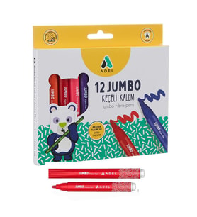 Jumbo Keçeli Kalem 12 Renk Adel 12 li Jumbo Keçeli Kalem 1 Adet (Karışık)
