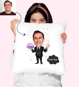 Doğum Gününe Özel Karikatürlü Kişiye Özel Yastık