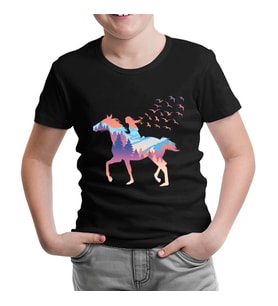 A Girl Free as Horses and Birds Siyah Çocuk Tshirt