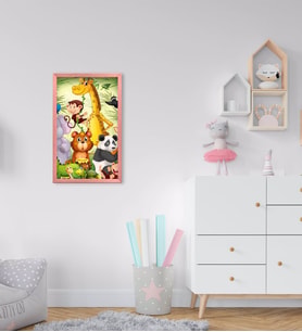 BK Home Sevimli Hayvanlar Tasarımlı Dekoratif Pembe Ahşap Çerçeveli Çocuk Odası Tablo-1