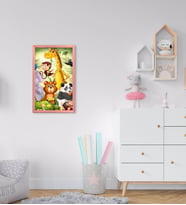 BK Home Sevimli Hayvanlar Tasarımlı Dekoratif Pembe Ahşap Çerçeveli Çocuk Odası Tablo-1
