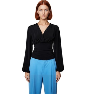 Stil Kadın Animal Baskı Yeşili Büzgü Drape Detaylı Kollu Esnek Bluz Regular Slim Kalıp Balon Kol