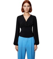 Stil Kadın Animal Baskı Yeşili Büzgü Drape Detaylı Kollu Esnek Bluz Regular Slim Kalıp Balon Kol