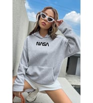 Unisex Nasa Baskılı Sweatshirt (Gri)