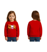 Unisex Hello Kity Baskılı Çocuk Swaetshirt 3 İplik Şardonlu (Kırmızı)