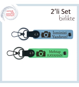 Kız Sporcuya Kalıcı Hatıra, Fotoğraf Temalı Kişisel Yazı Eklenebilir Deri Set, Gök Mavi-Fıstık Yeşil