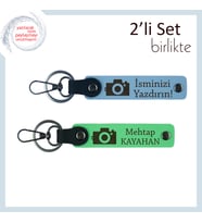 Kız Sporcuya Kalıcı Hatıra, Fotoğraf Temalı Kişisel Yazı Eklenebilir Deri Set, Gök Mavi-Fıstık Yeşil