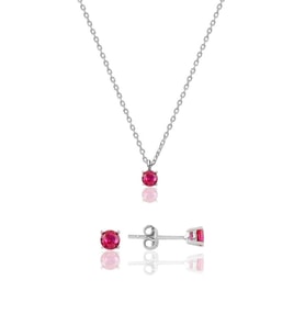925 Ayar Gümüş Minimal Yakut Taşlı Tektaş Set