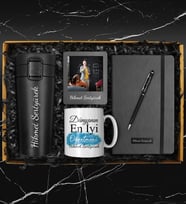 Öğretmenler Gününe Özel Tasarım Kupa & Termo Defter & 400 ML Otomatik Basmalı Çelik Termos & Kalem & Fotoğraf Çerçevesi