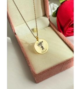 Kişiye Özel 925 Ayar Gümüş Çiçek Buket İsim Tarih Kolye (Gold)