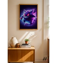 Pokemon Gengar Poster, Ahşap Çerçeveli Duvar Tablosu - Anime Severlere Özel Hediye