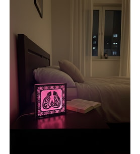 Ahşap Lazer Kesim Kedi Figürlü Dekoratif Gece Lambası Pembe
