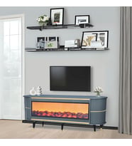 Dekoratif Şömineli TV Sehpası Uygulamalı 7 Renk Hoparlörlü Antrasit gold detayılı 160x67x40 cm