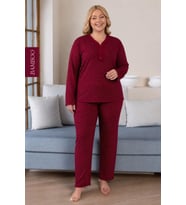 Derya Kadın Büyük Beden Dantel Yaka Bambu Uzun Kol İnce Pijama Takımı 8110B - 1 Adet