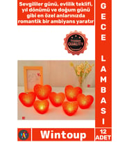 #Led Dekoratif Romantik Pilli 8 Cm Mini Gece Aydınlatma Led Işıklı Kırmızı Kalp Gece Lambası 12'li