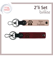 Sevgilinizle Ortak Kullanıma Uygun, Kalpli Pati Motifli Deri Anahtarlık Takımı, Yavru Ağzı-Bordo