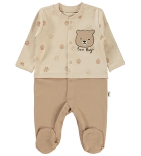 Civil Baby Pati Ayıcık Baskılı 1-6 Ay Tulum - Fil Dişi