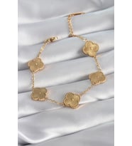 Çelik Gold Renk Yonca Model İşleme Detay Kadın Bileklik - Tj-Bb5882