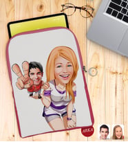 BK Gift Kişiye Özel Sevgililer Karikatürlü Taşınabilir Koruyucu Tablet Kılıfı & Organizer Çanta - Pembe-30