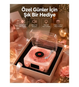 Mey İthalat® Retro Bluetooth Hoparlör – Yumuşak Gece Lambası ve Saat Göstergeli Yeni Nesil