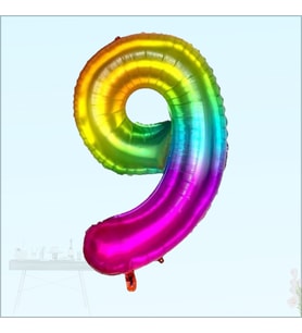 9 Yaş Rakam Folyo Balon, 100 cm - Gökkuşağı (STD)