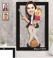 Kişiye Özel Anneler Günü Anne ve Erkek Çocuk Karikatürlü 3D Ahşap Tablo 30x47 Model-2