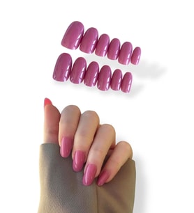 Caş Dekorasyon 12'li Koyu Pembe Renk Takma Tırnak Set (Yapıştırıcılı)