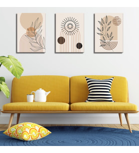 3'lü Bohem Kanvas Tablo Seti 1 - Modern Boho Duvar Dekoru - Geometrik ve Modern Çizgili 3 Parça Tablo