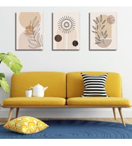 3'lü Bohem Kanvas Tablo Seti 1 - Modern Boho Duvar Dekoru - Geometrik ve Modern Çizgili 3 Parça Tablo