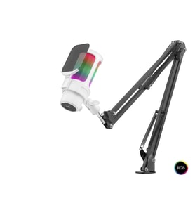 Profesyonel Ayarlanabilir Masa Kolu Askılı Gaming Rgb Mikrofon 192 Khz / 24Bit Type-C - Beyaz M835W