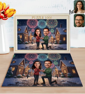 BK Gift Kişiye Özel Sevgili Yılbaşı Karikatür Tasarımlı 1000 Parça Profesyonel Puzzle-6, 1000 Puzzle, Yeni Yıl Hediyesi, Yılbaşı Hediyesi