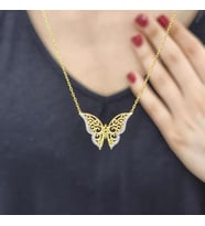 Kelebek Zirkon Taşlı 18K Altın Kolye (Karışık)