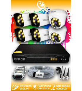 ELITCAM 6 Kameralı Kare 2 İç Kamera Set HDD'siz Full HD Renkli Gece Görüşlü Güvenlik Kamerası Sistemi