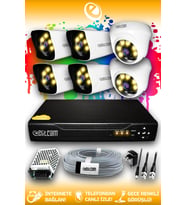 ELITCAM 6 Kameralı Kare 2 İç Kamera Set HDD'siz Full HD Renkli Gece Görüşlü Güvenlik Kamerası Sistemi