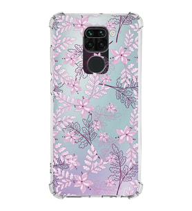 Xiaomi Redmi Note 9 Köşe Korumalı Antişok Kapak Floral Pudra Tasarımlı Şeffaf Silikon Kılıf