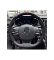 Renault Clıo 1 Özel Kombin Süet Karbon Kırmızı Yüzüklü Dikmeli Deri Direksiyon Kılıfı