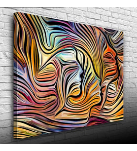 Soyut , Turuncu ve Mavi Tonlar Face Kanvas Tablo 50 x 70