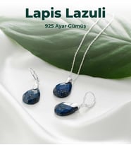 Luxtone Sertifikalı Lapis Lazuli Set 925 Ayar Gümüş Kolye Küpe Kadın Takı LX0130ST