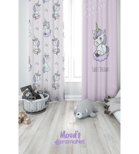 Uykucu Unicorn Desenli Baskılı Çocuk ve Bebek Odası Fon Perdesi 2 Kanat - PRD-31