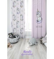Uykucu Unicorn Desenli Baskılı Çocuk ve Bebek Odası Fon Perdesi 2 Kanat - PRD-31