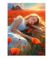 Çiçeklere Yatan Kız Art Mdf Poster