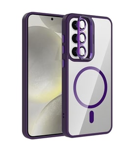 Coverzone Samsung Galaxy S24 Fe ile Uyumlu Z-Etro MagSafe Wireless ?arj Destekli, G��l� Manyetik Tutucu, Stand Olabilen, Kamera Lens Hediyeli Koruyucu K?l?f Derin Mor