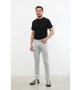 Erkek Yırtık Detaylı Slim Fit Jean Pantolon (Beyaz)