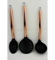 3 lü Silikon Servis Takımı Rose Gold Çelik Sap 