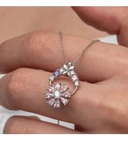 Pembe Dönen Zirkon Taşlı Çiçek 925 Ayar Gümüş Kadın Kolye