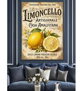 Limoncello Etiketi Ve Taze Limonlar Dekoratif Kanvas - Mdf Ahşap Tablo