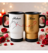 BK Gift Kişiye Özel Sevgili Çift Tasarımlı 2’li Kulplu Beyaz&Gold Çelik Termos Mug 450 ml -20, Sevgiliye Hediye, Sevgililer Günü Hediyesi