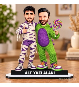 Fotoğraftan Kişiye Özel Halloween Mumya Dinazor Arkadaş Karikatürlü 18 cm MDF Masaüstü Biblo - Arkadaşa Hediye Arkadaşa Doğum Günü Hediyesi